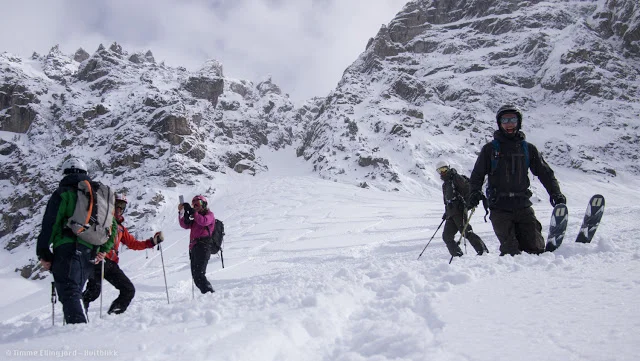 Happy hippos just finishing the Couloir filled with pow