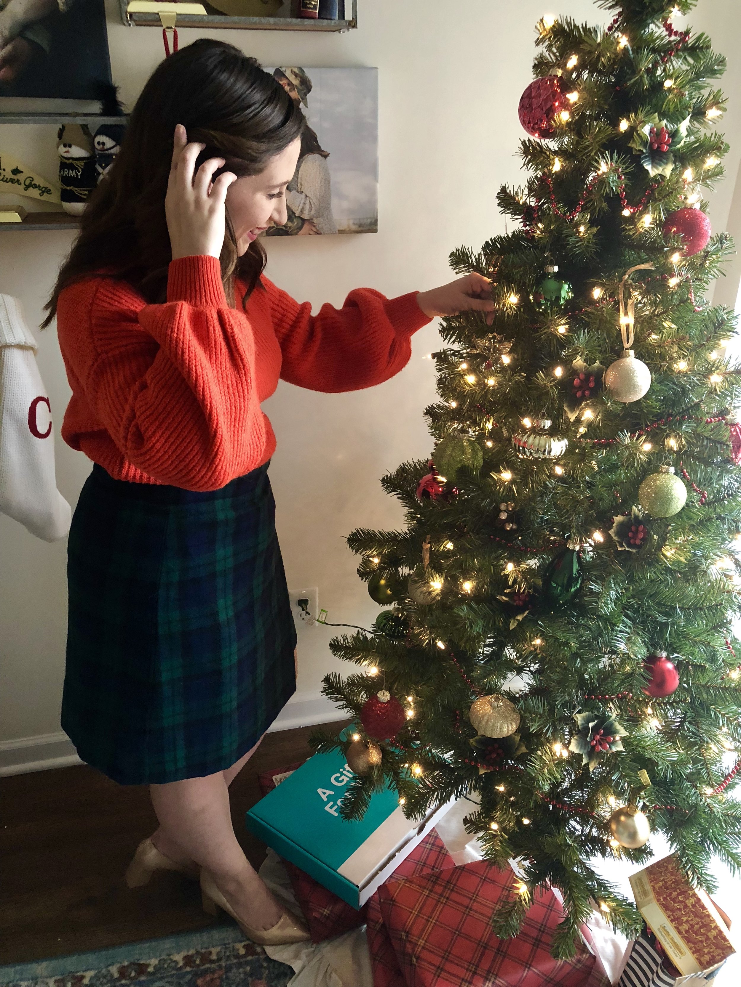 Easy Holiday Outfit Ideas, Red Wrap Skirt