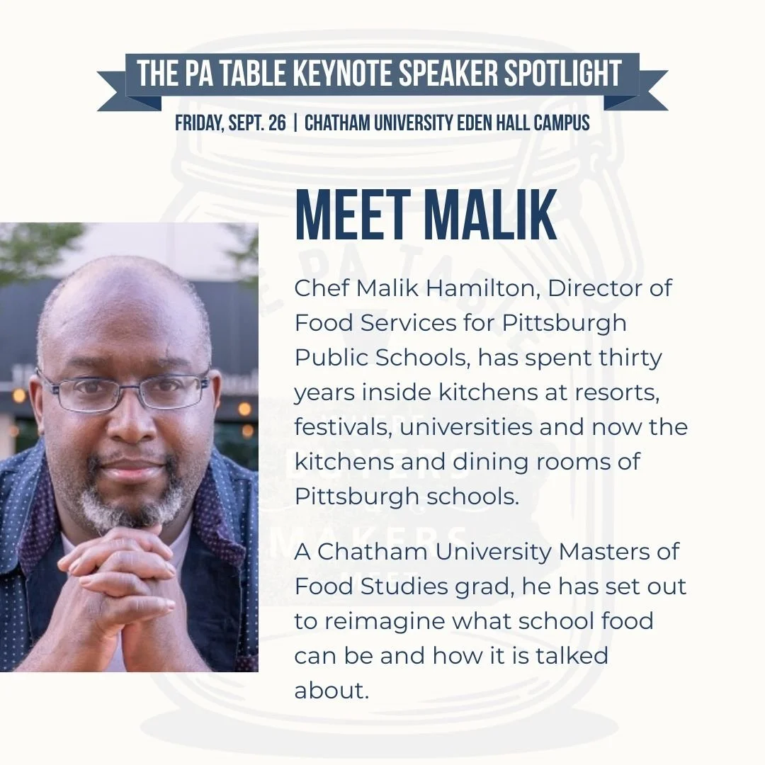 ✨ PA Table Keynote Speaker Spotlight ✨ Meet Malik!

Guided by curiosity and a commitment to learn, share, and change, Chef Malik Hamilton believes school kitchens and dining rooms are more than a place of service&mdash;they are a driver of culture, c