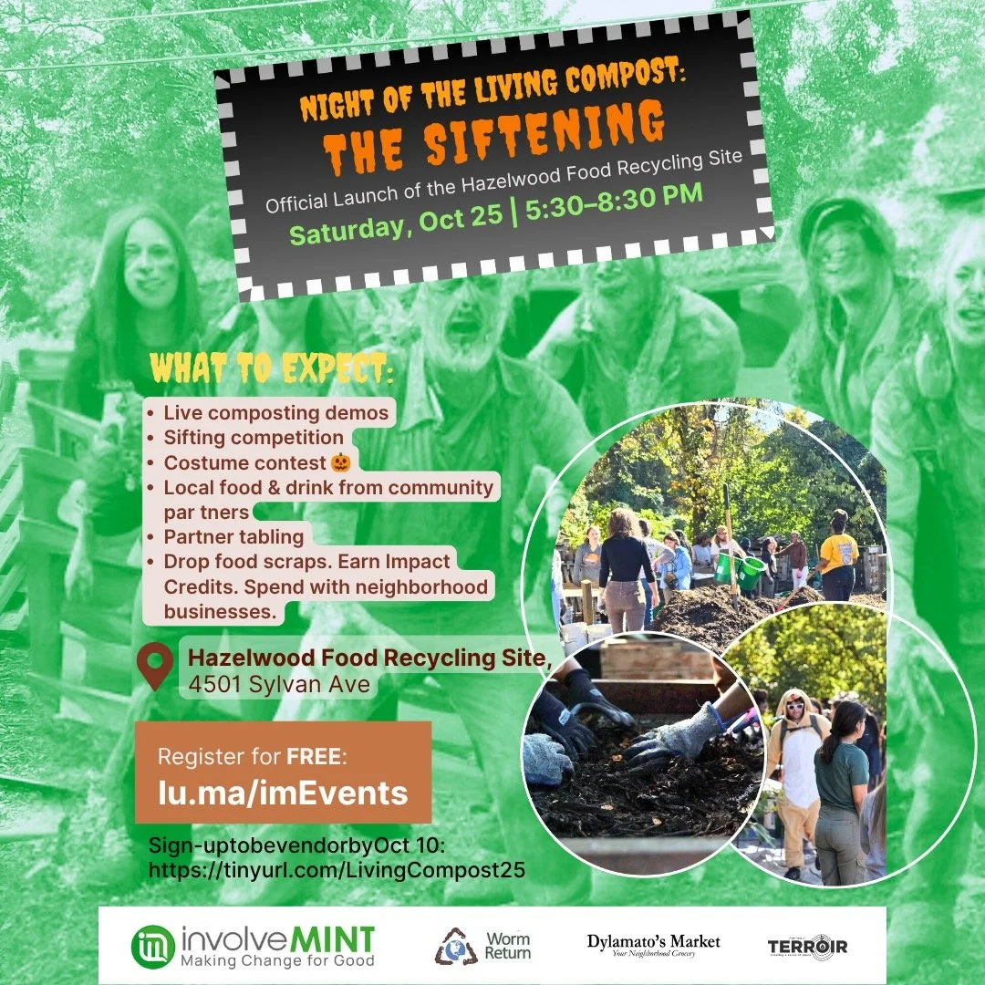 Save the date! Hazelwood&rsquo;s Night of the Living Compost: The Siftening is happening on October 25th from 5:30&ndash;8:30 PM at 4501 Sylvan Ave. 

This is the official launch of @involvepgh&lsquo;s innovative food recycling site, celebrating the 