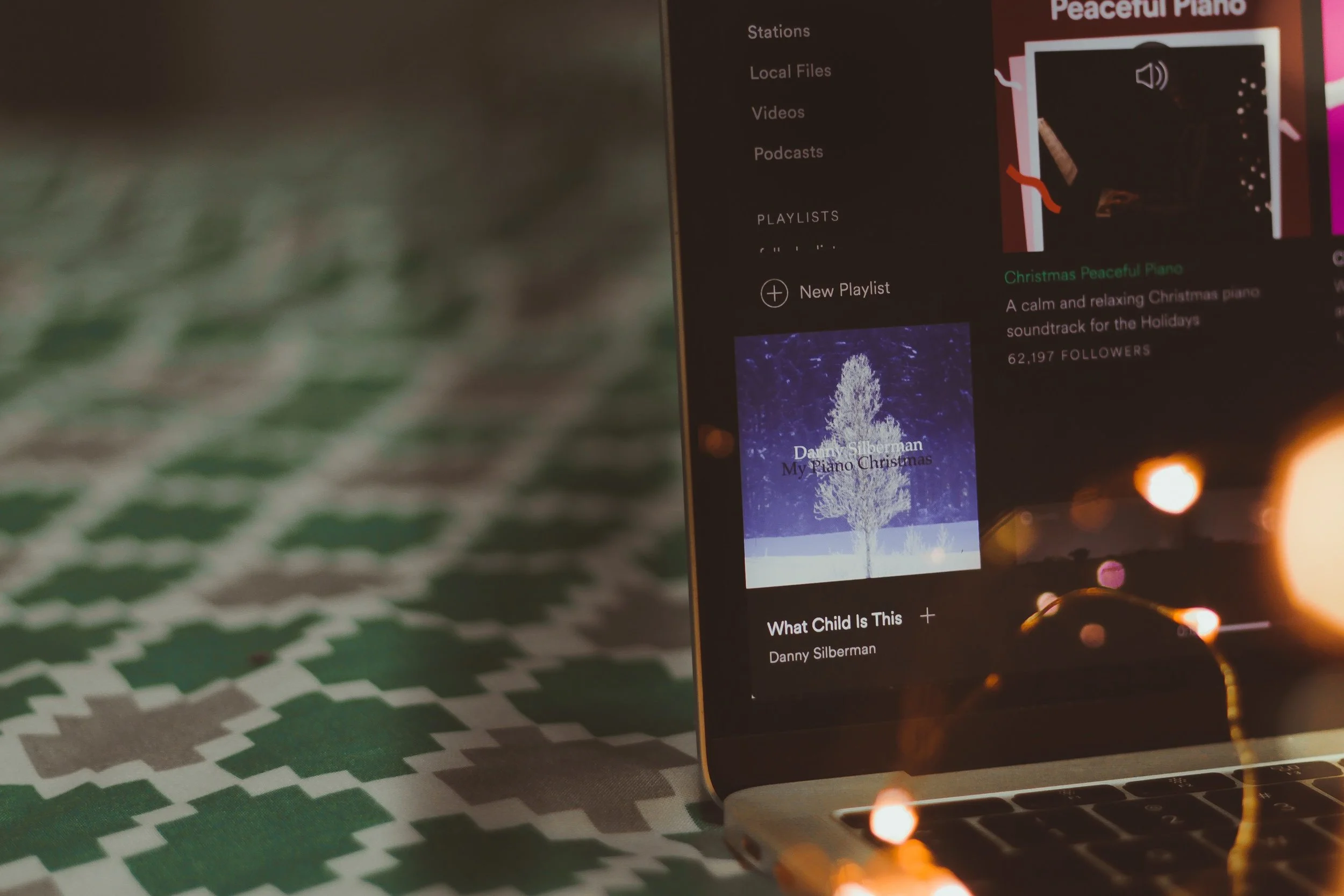 Holiday music playing on Spotify on someone’s desktop.