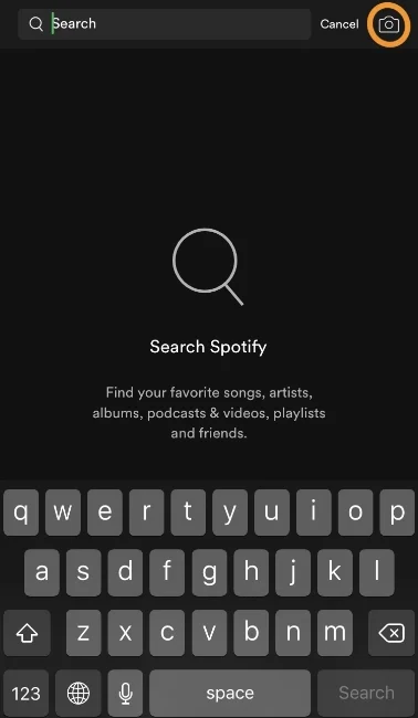 View of the Spotify search bar in the mobile app.