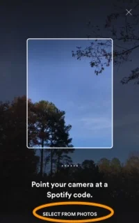 View after tapping the camera icon.