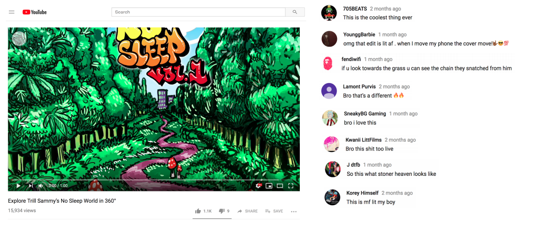 Trill Sammy’s No Sleep album cover in 360 degrees on Youtube