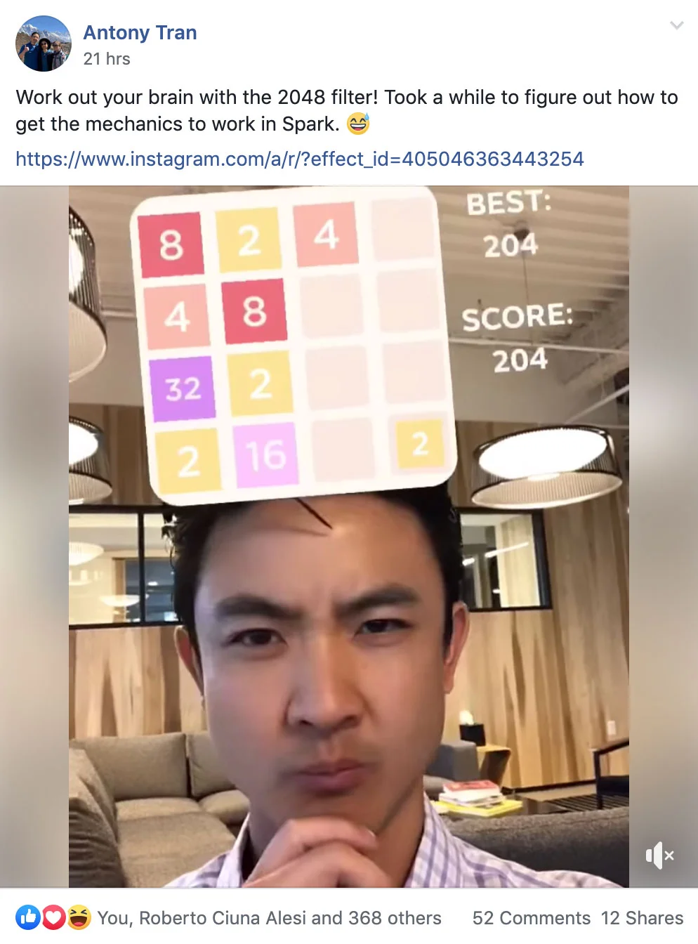 Antony Tran demoing his new filter to the Spark AR Community