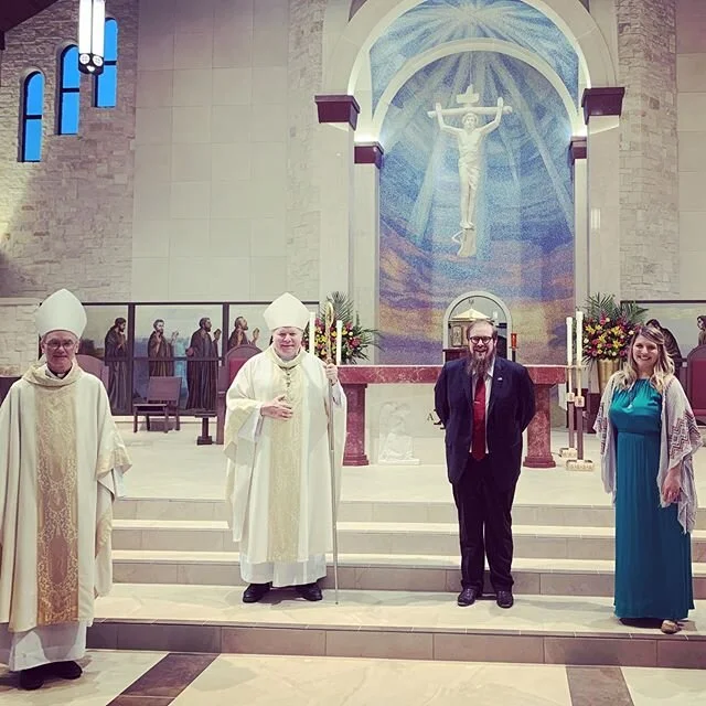 So grateful for these amazing Bishops. We are so blessed here in the Diocese of Dallas. During this COVID-19 mess, Lauren and I have been sneaking out to play music for the Fox4 Broadcast Mass with Bishop Burns and Bishop Kelly. We have been keeping 