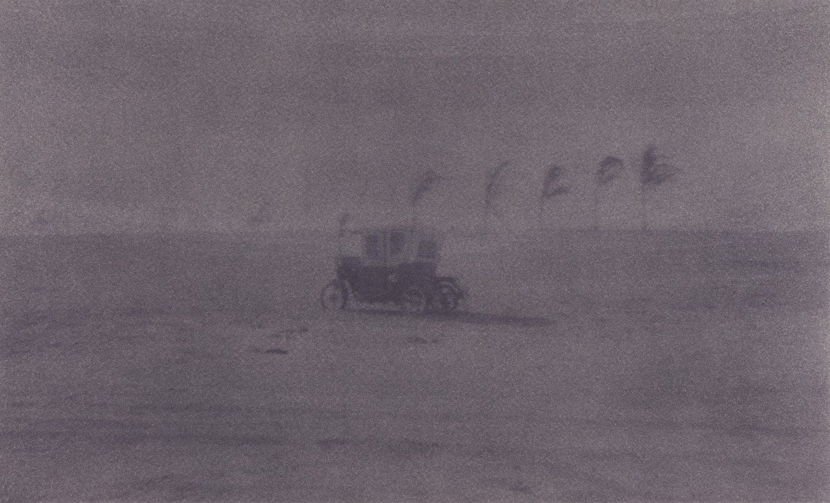 Mototaxi On The Beach 2020 (reprinted in 2022) Anthotype made with purple corn on watercolor paper 8.5 x 14”