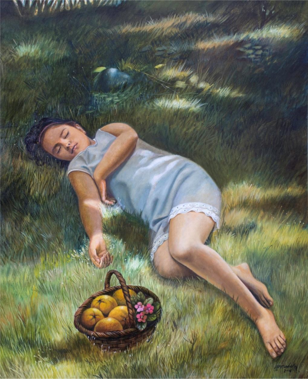 Niña sobre el césped