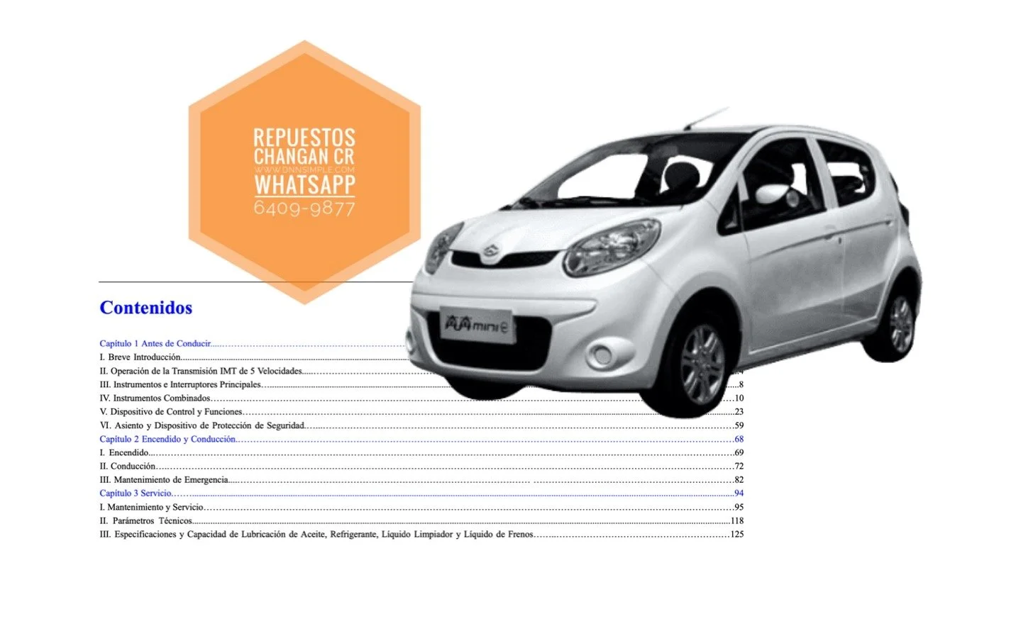 Manual de vehículo en español. Changan Benni 1.0