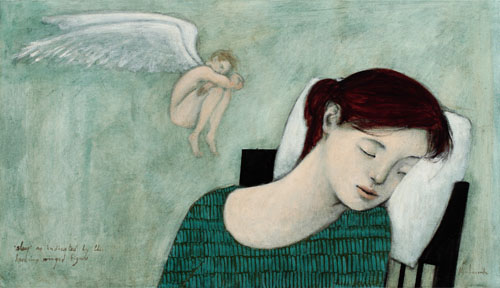 "'sleep' as indicated by the hovering winged figure"