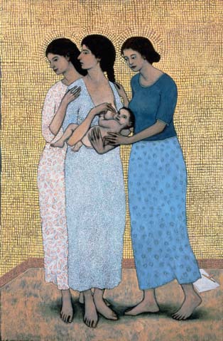 "Mother and child with companions"