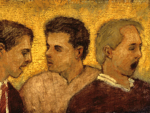 "Three men - two of whom are singing"
