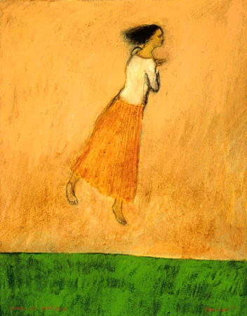 Woman with infant flying