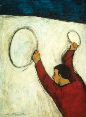 A man holding up just two o's