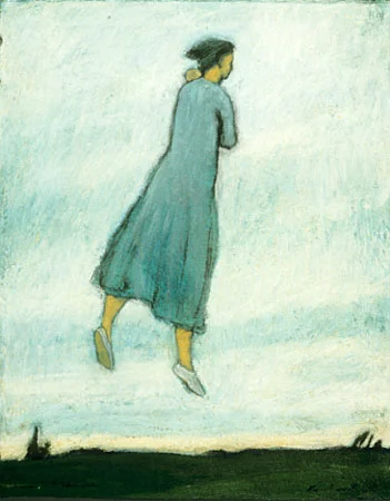 Woman with infant flying