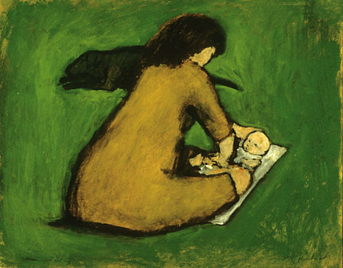 "Woman, infant and dog"