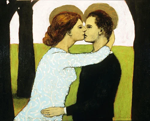 Lovers in the space between trees