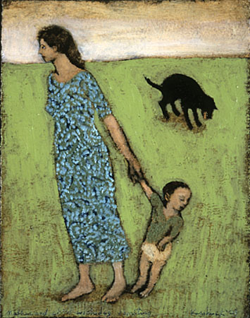 "Mother and child with dog vomiting"