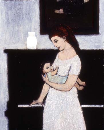 "interior with mother and child"