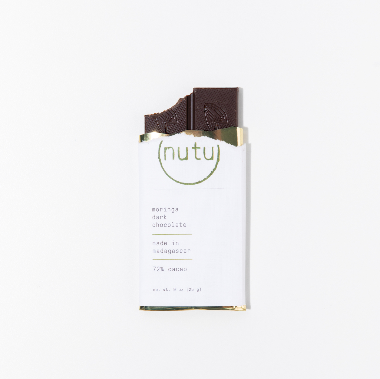 A bar of moringa dark chocolate, healthy snack made from the most nutrient-dense plant in the world