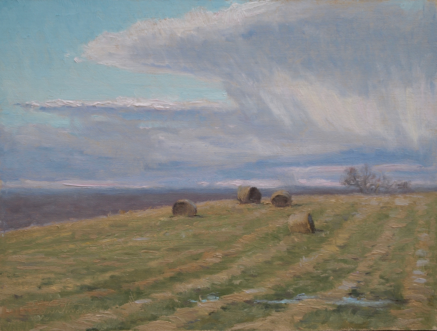 Round Bales after a Rain 9%22x12%22, Oil on Mounted Linen.jpg