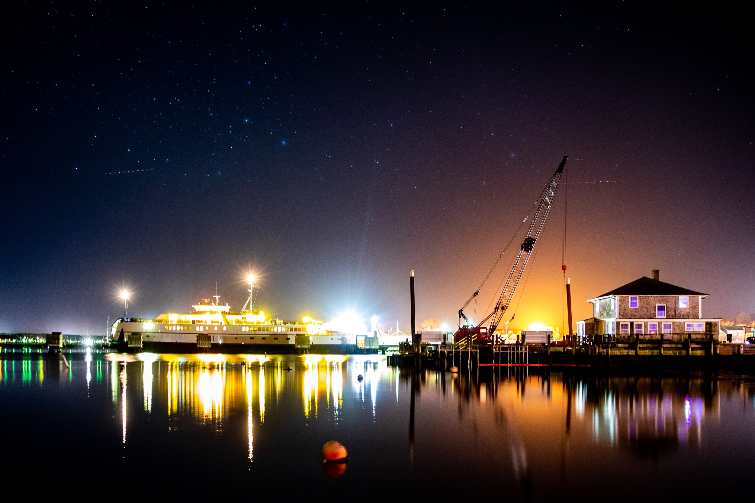 Nantucket Harbor at night