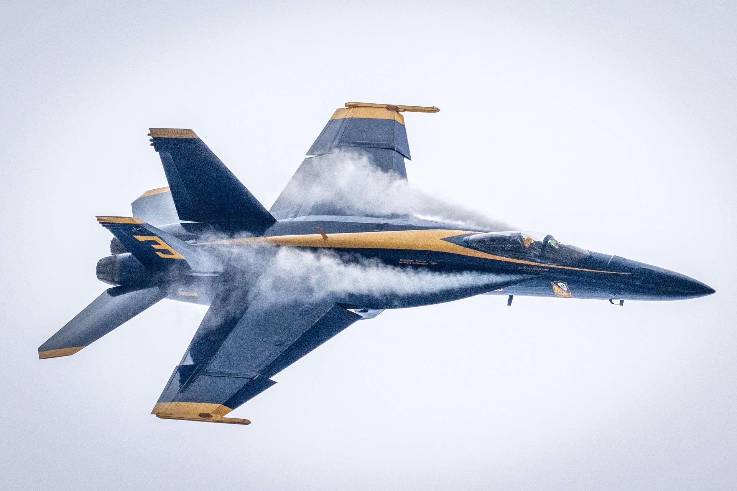 F/A-18 Super Hornet, with transonic vapor on wings