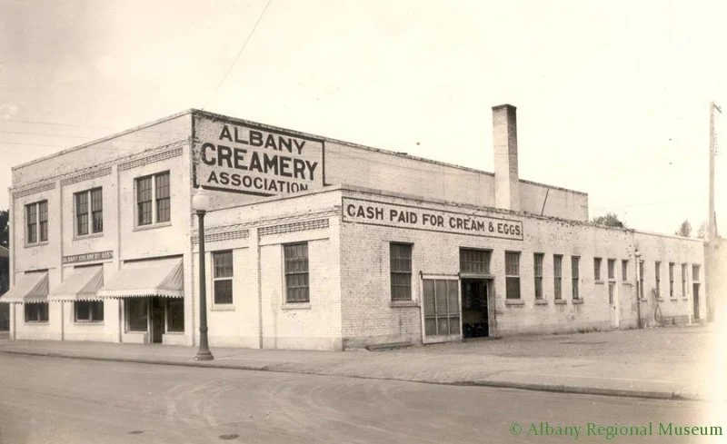 Photograph taken Oct. 8, 1931 of Albany Creamery Association, 400 West 2nd Street, corner of Washington Street.