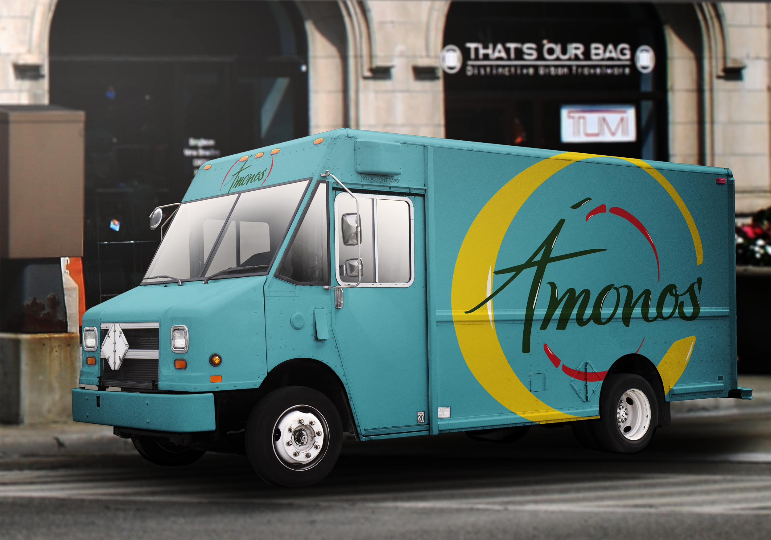 Ámonos is a play on the Spanish word, vámonos, which means, let’s go. As the business was adding a traveling food truck to their fleet, I sensed a design of motion, consequently the emblematic circle began. The shape is also derived from the tires on a food truck. In addition, its inspiration comes from the shape of a tortilla.