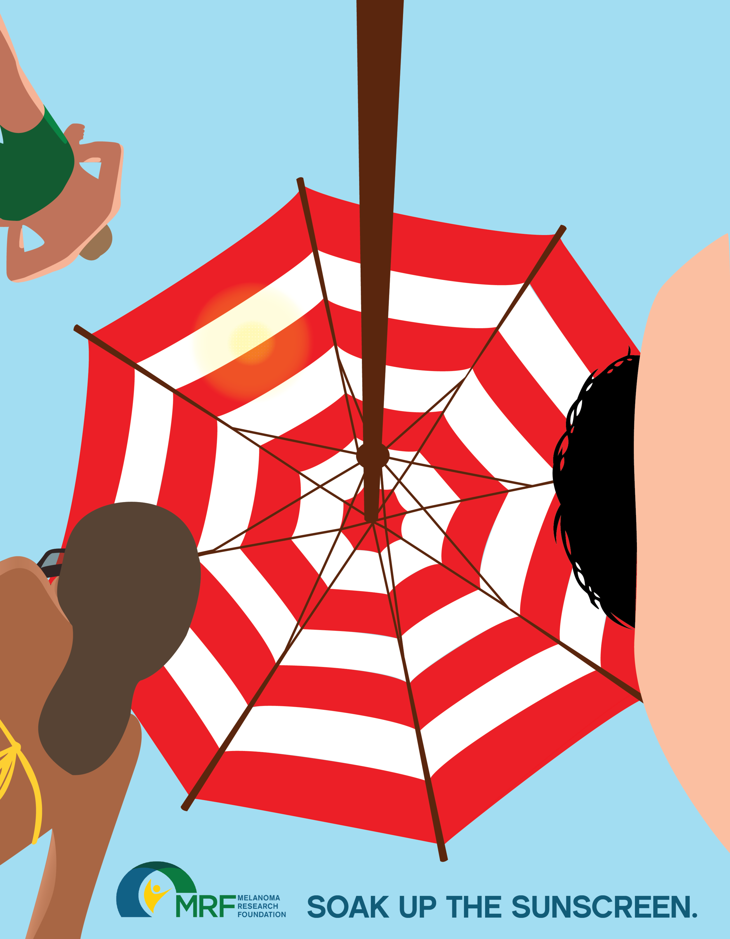 Melanoma is the most common form of cancer for young men and women ages 25-29 years-old. Melanoma is the leading cause of cancer death in women 25-30 years-old and the second leading cause of cancer death in women 30-35 years-old. Each illustration design required focus on that target audience.