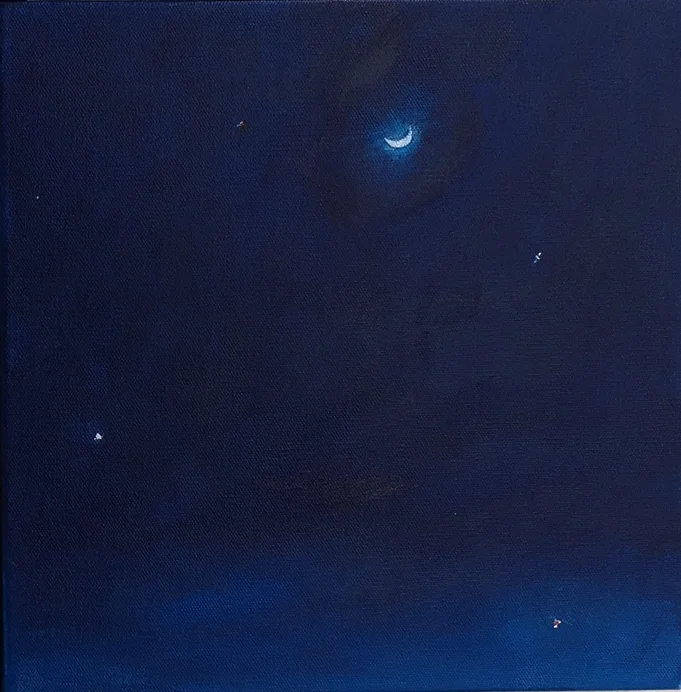 "Night Sky - Crescent Moon"  12" x 12" . Acrylic on Canvas. 2016.