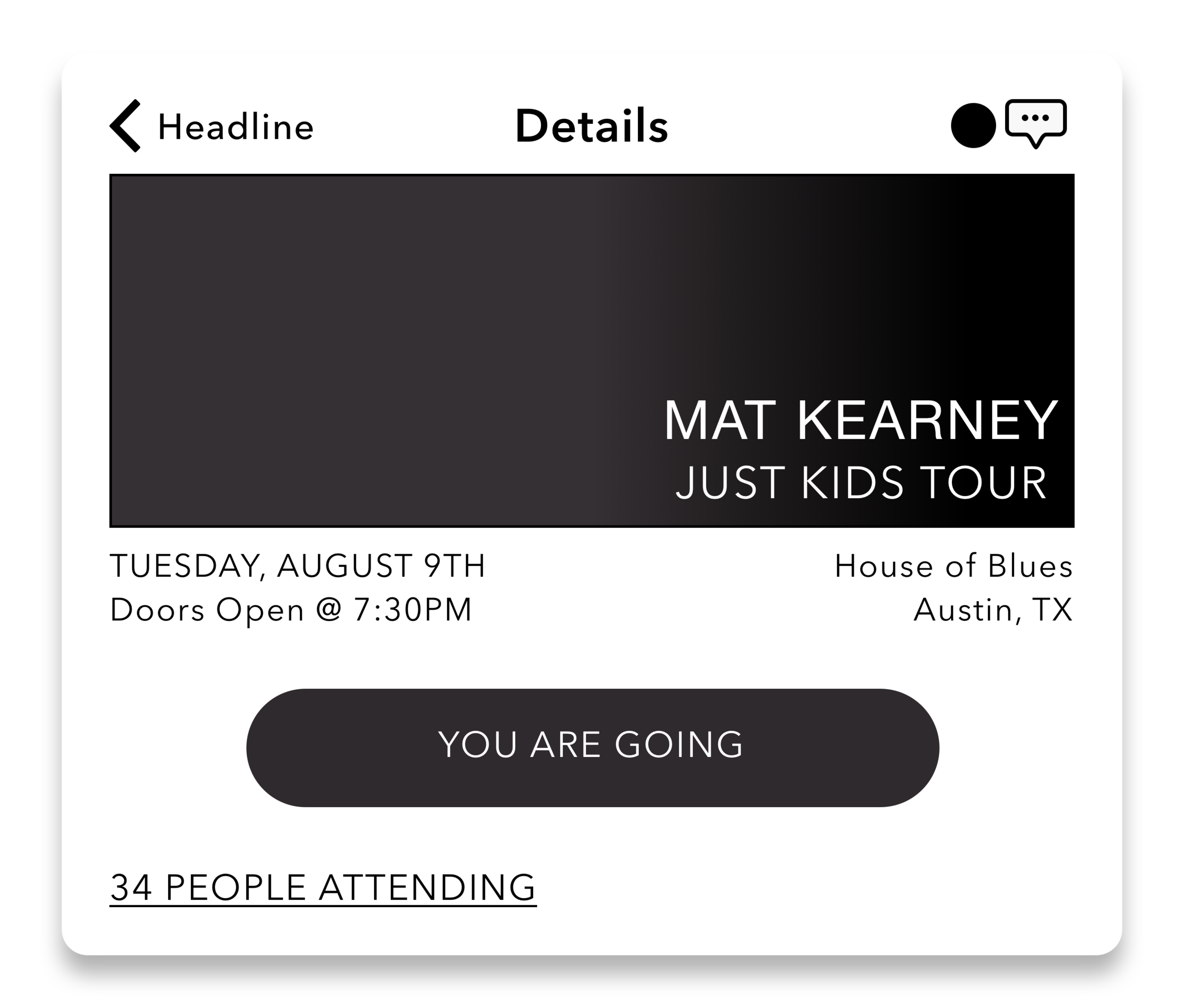 This demonstrates how key information would be laid out for an event. The black box represents a placeholder where the header image would go.