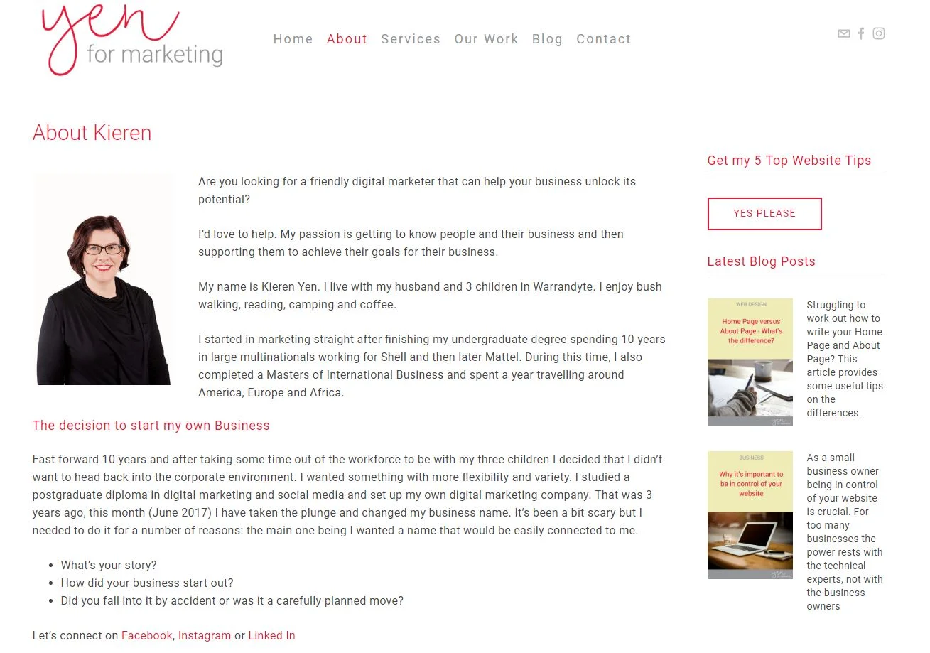 Yen for Marketing - About Page