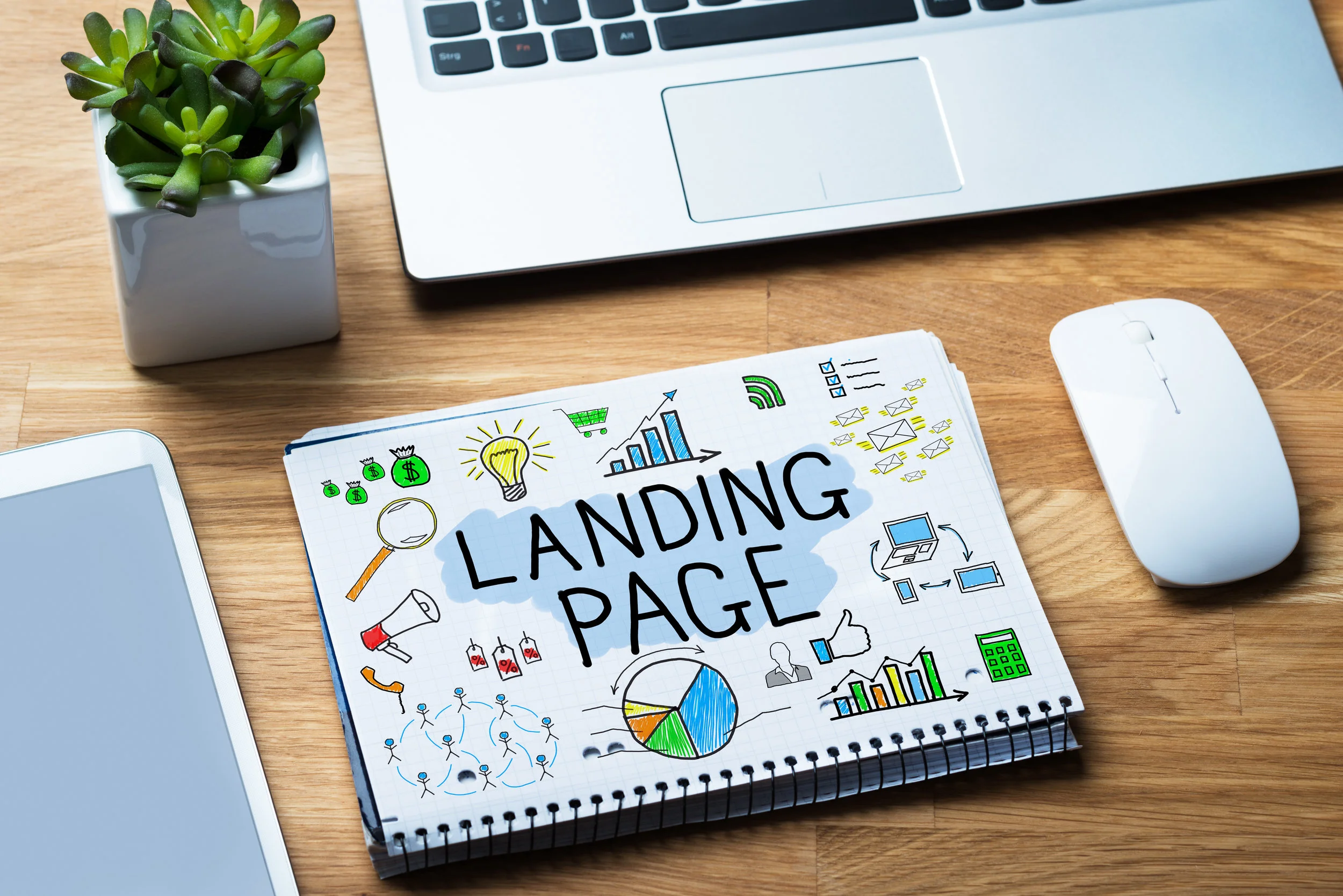 Notepad Showing Landing Page Concept
