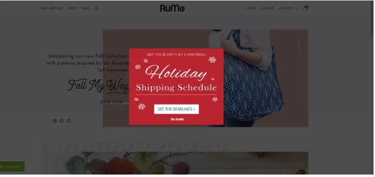 Announcement pop up example