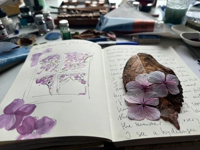 MG, Mixed Media Journal with Hydrangea.jpeg