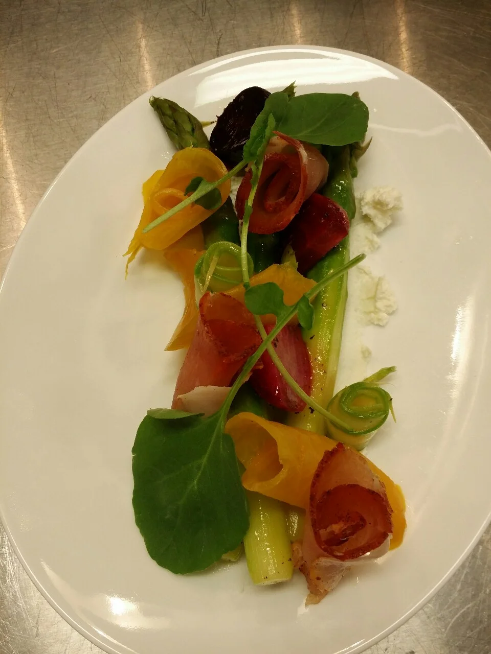  Shaved Asparagus | Citrus Sorghum Vin Roasted &amp; Shaved Beets | Goat Cheese  Capocollo | Baby Watercress 