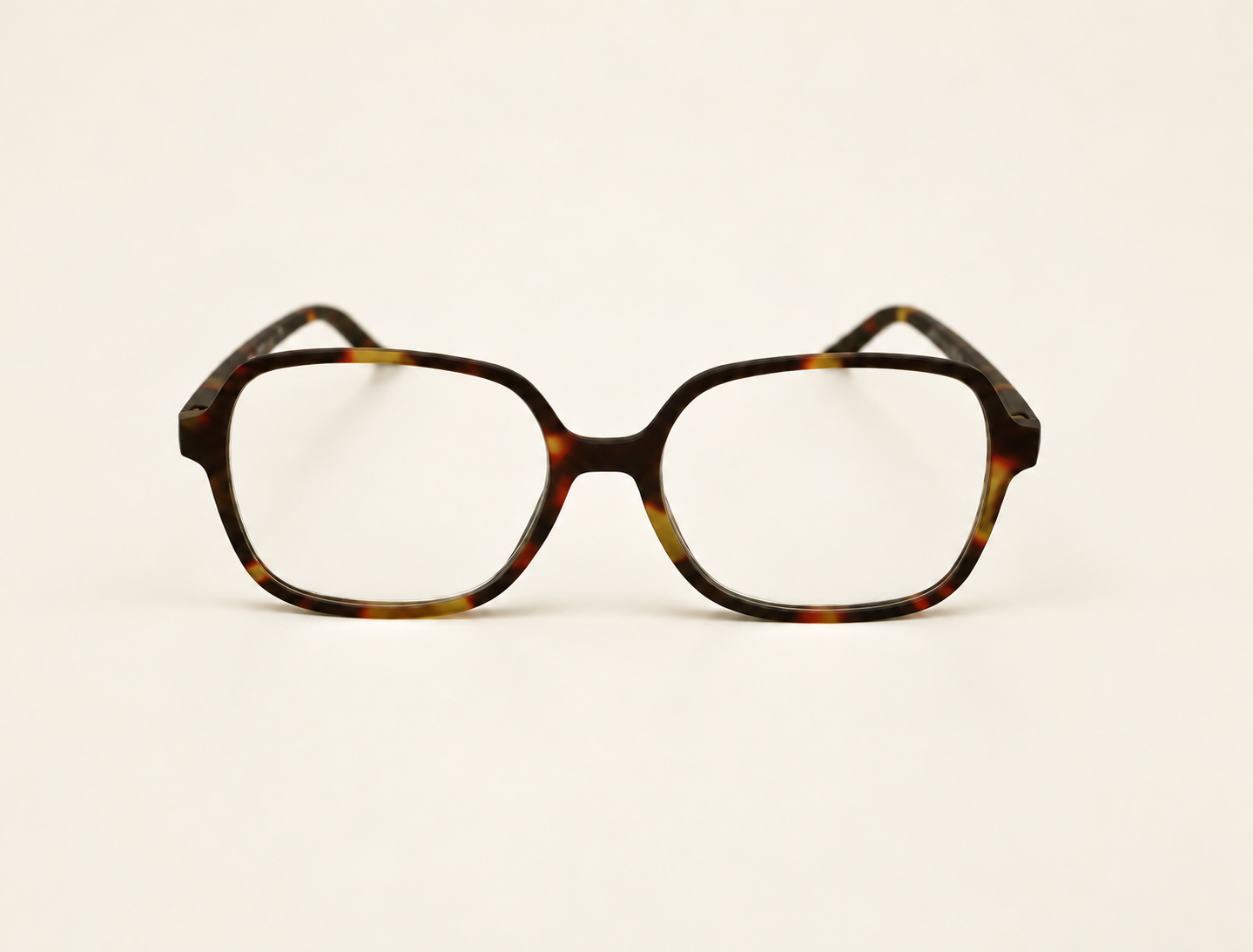 Greta Havana reading glasses with large softly squared lenses, viewed from the front