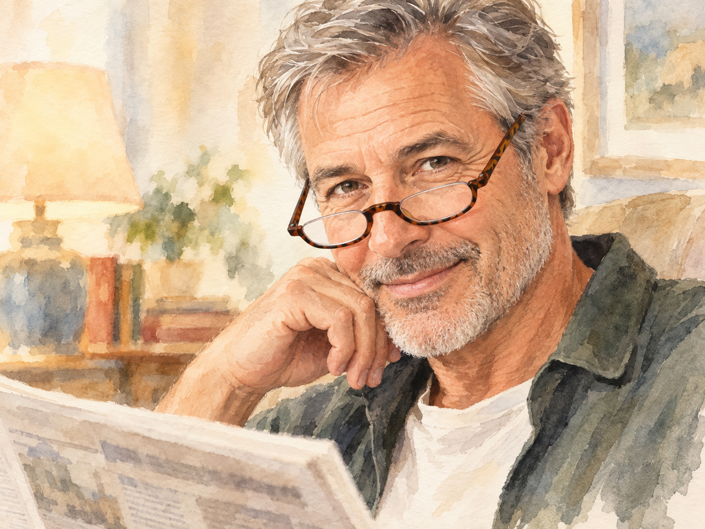 Man wearing Kensington tortoiseshell half-eye reading glasses