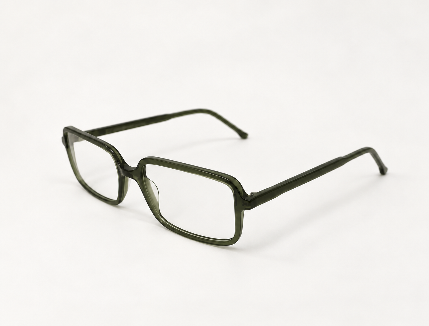 Angled view of F-0641 dark green reading glasses showing the frame and arms