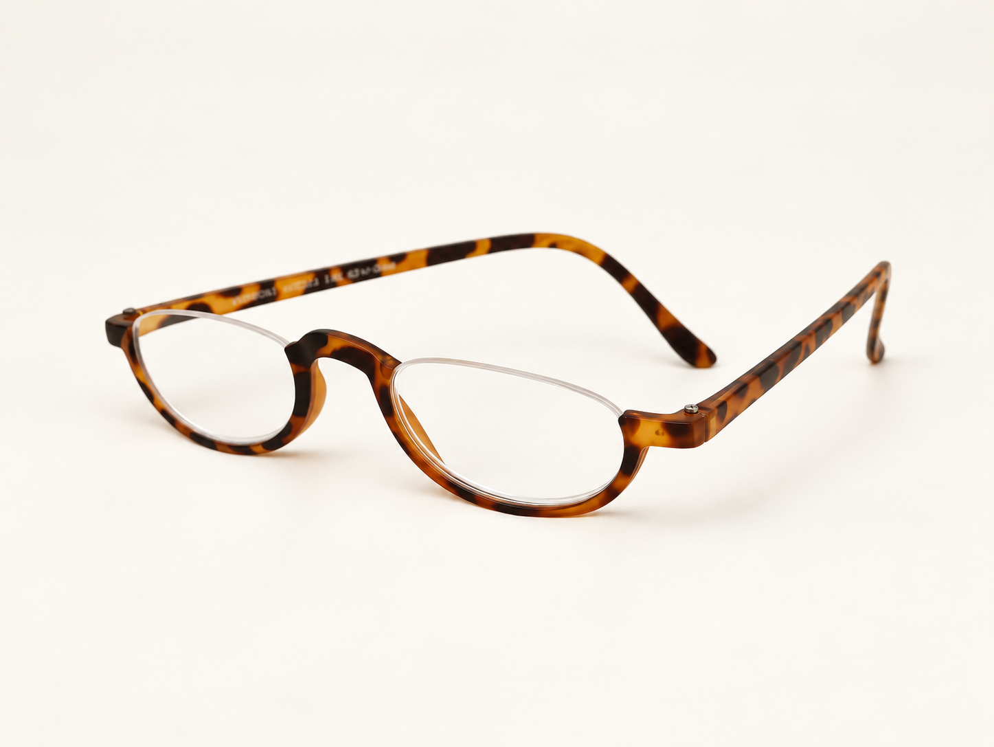 Vermont tortoiseshell semi-rimless half-eye reading glasses in a three-quarter view