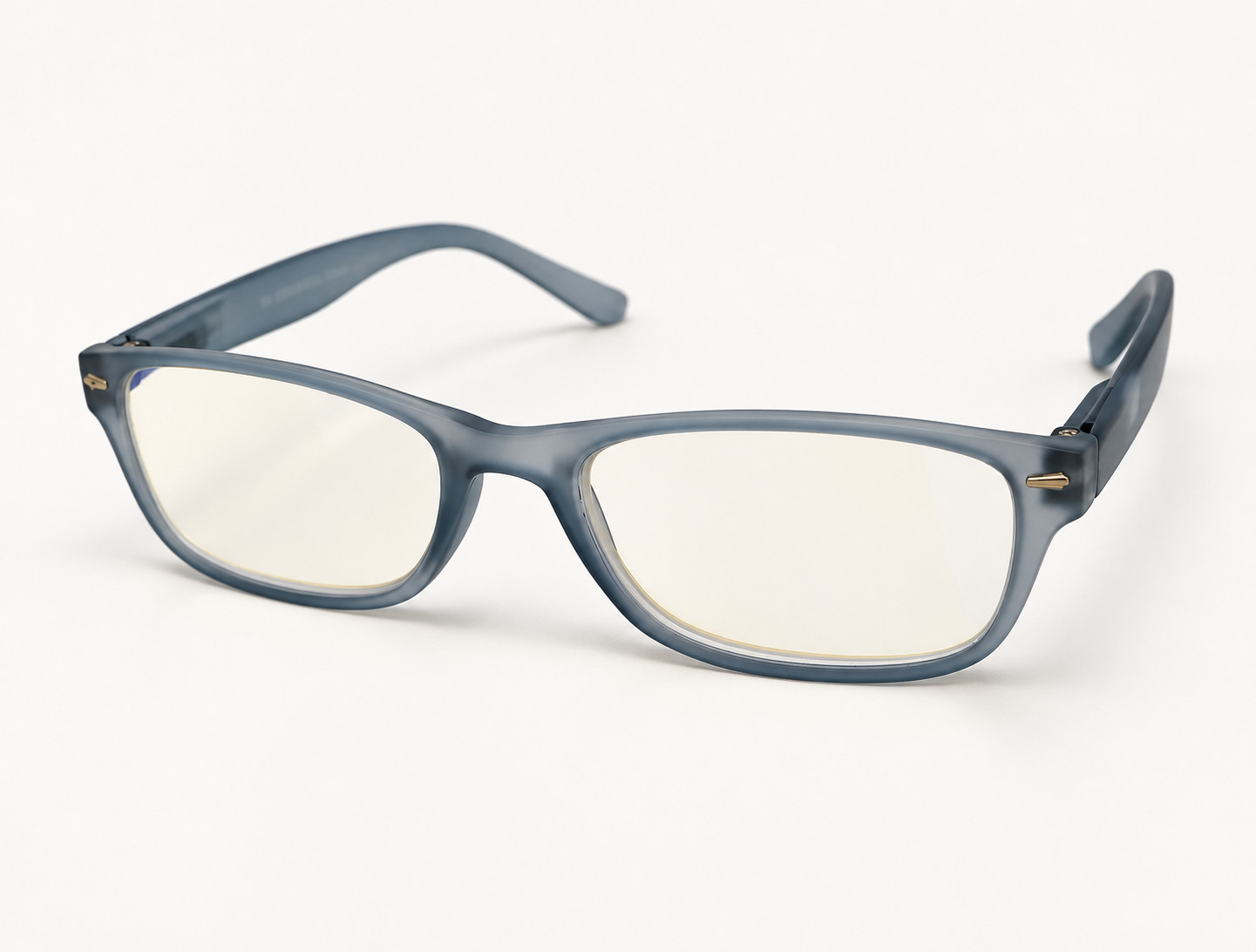 Bluebreaker G28800 reading glasses in muted blue, shown at an angle with open arms and small metallic frame details