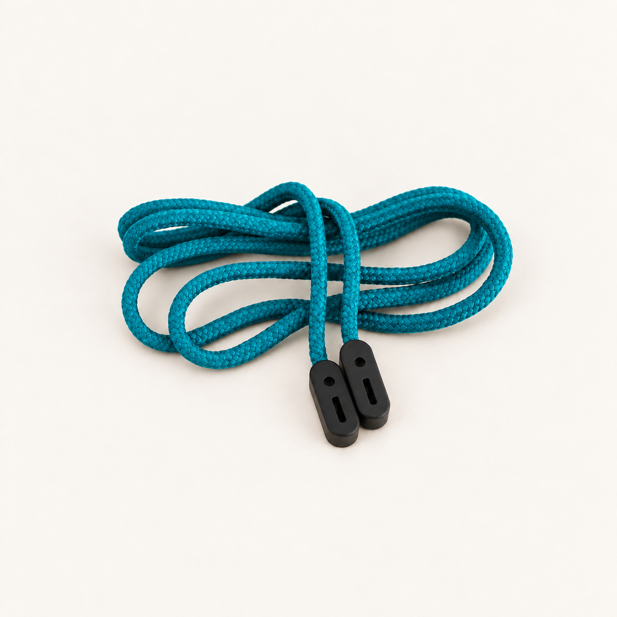Turquoise braided glasses cord with two black rubber grip ends