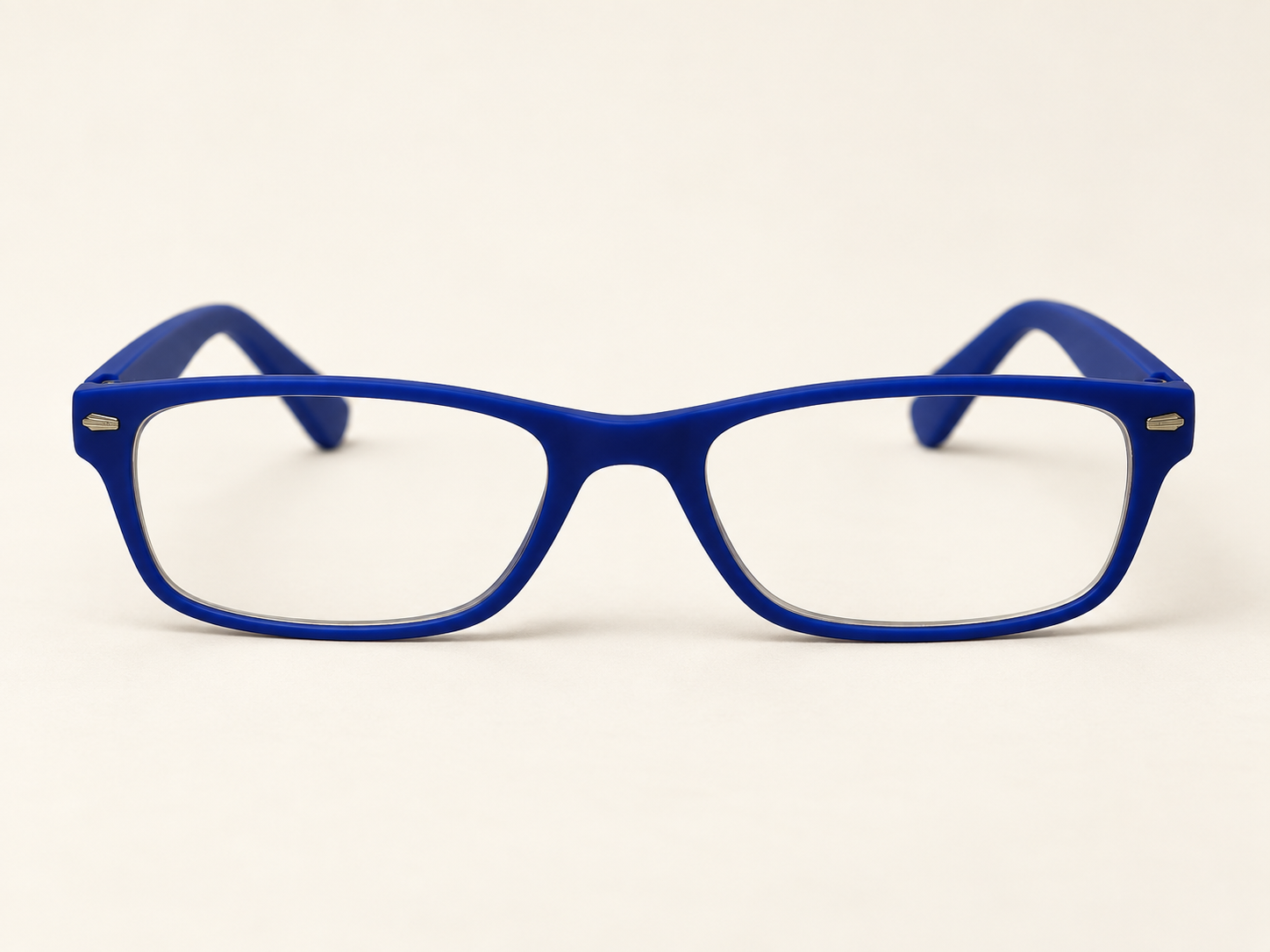 Feeling Blue reading glasses with a deep blue full frame, shown from the front