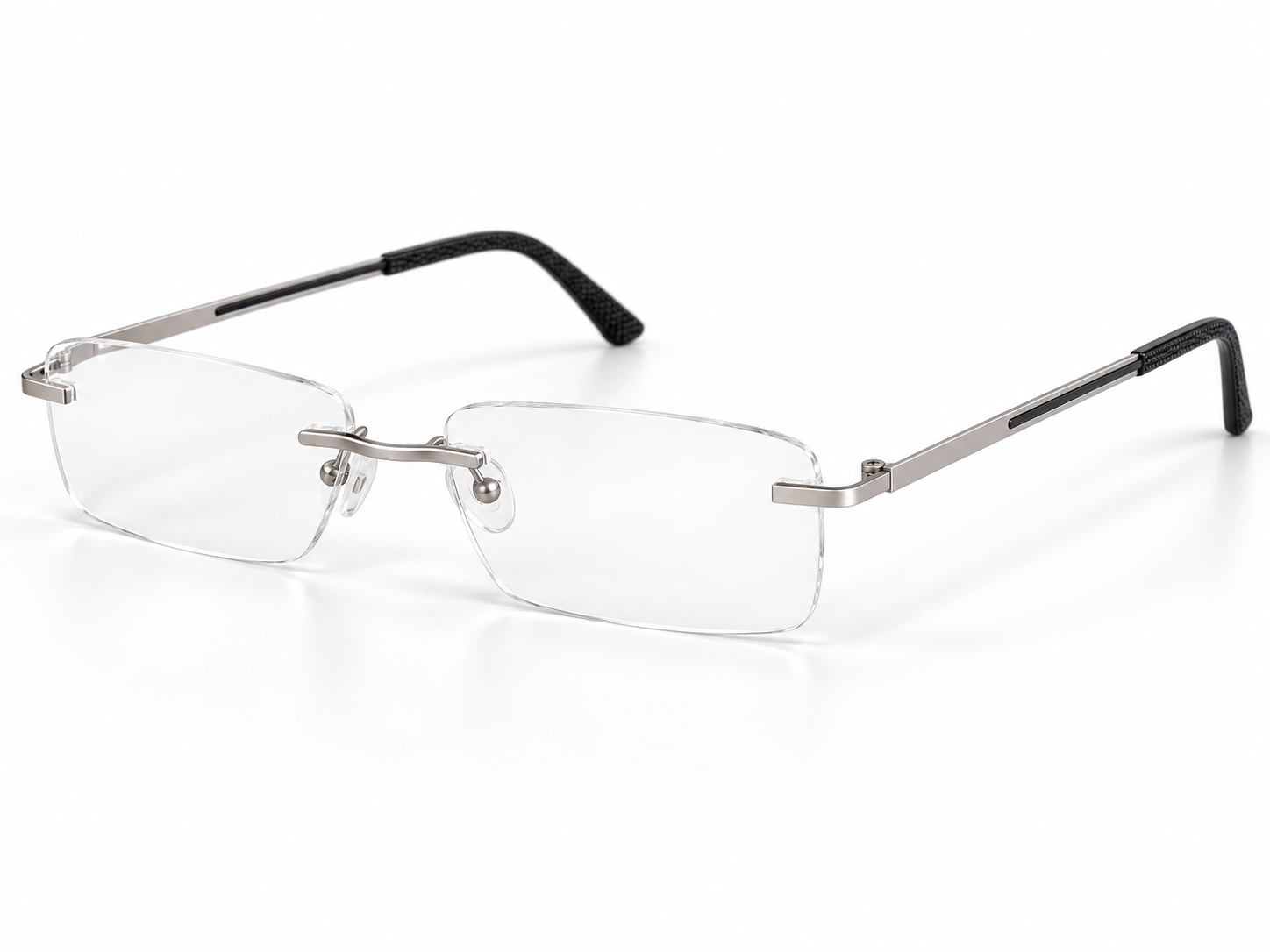 Three-quarter view of Paul Costelloe PC 5198 C2 rimless glasses in silver and black