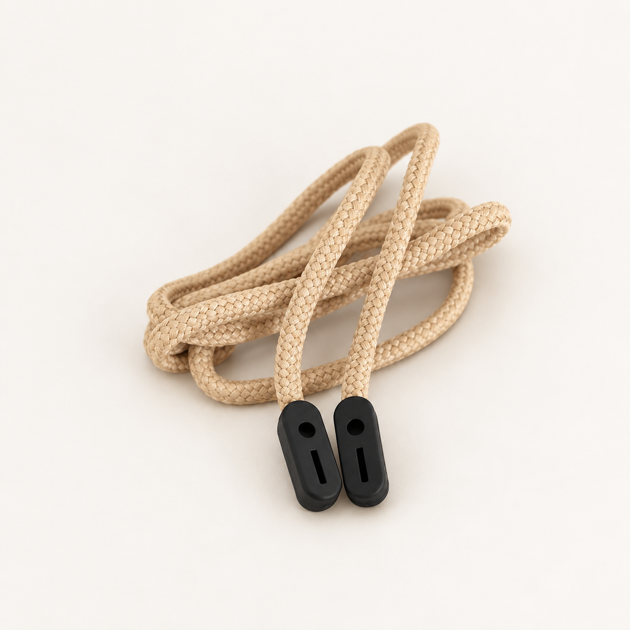 Bone-coloured braided glasses cord with two black rubber grip ends