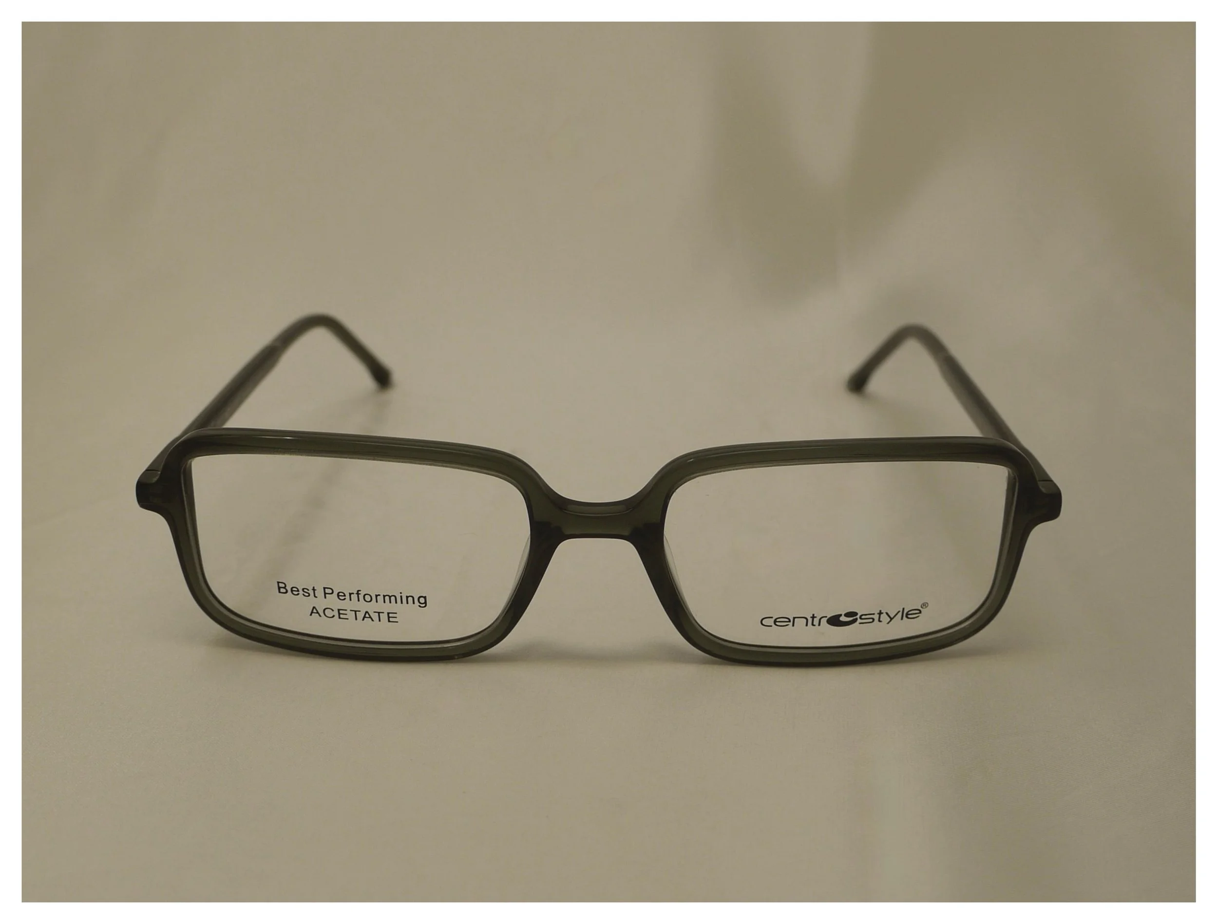 Front view of the bespoke F0641 dark green reading glasses