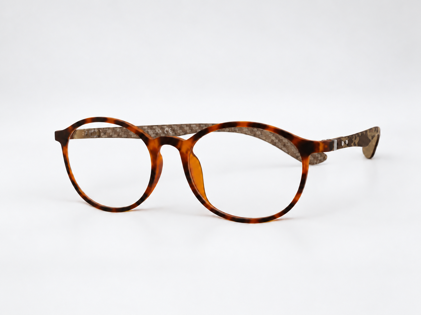Front view of Jacob Stone Sky 16049 reading glasses with a rounded amber-brown frame