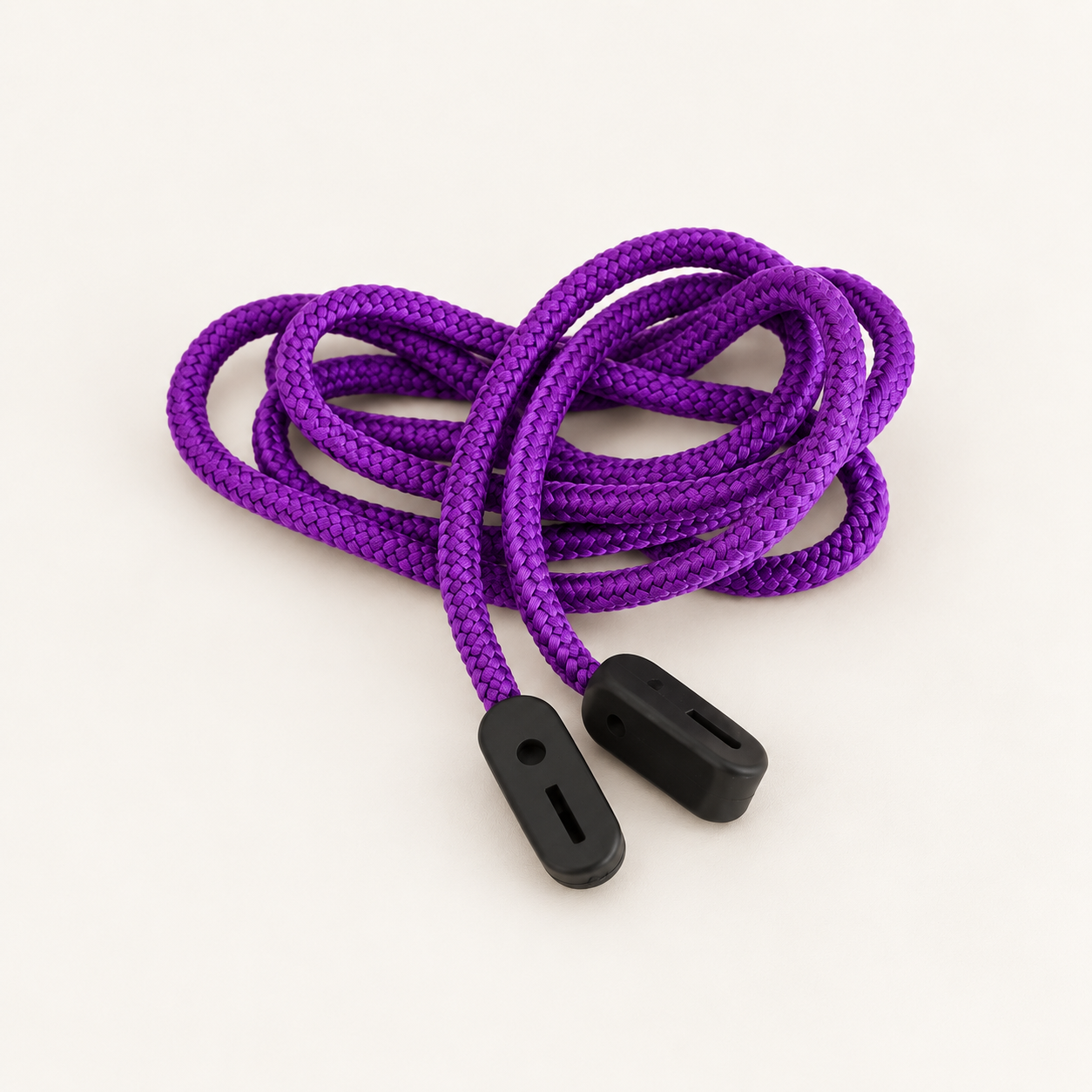 Purple braided glasses cord with two black rubber grip ends