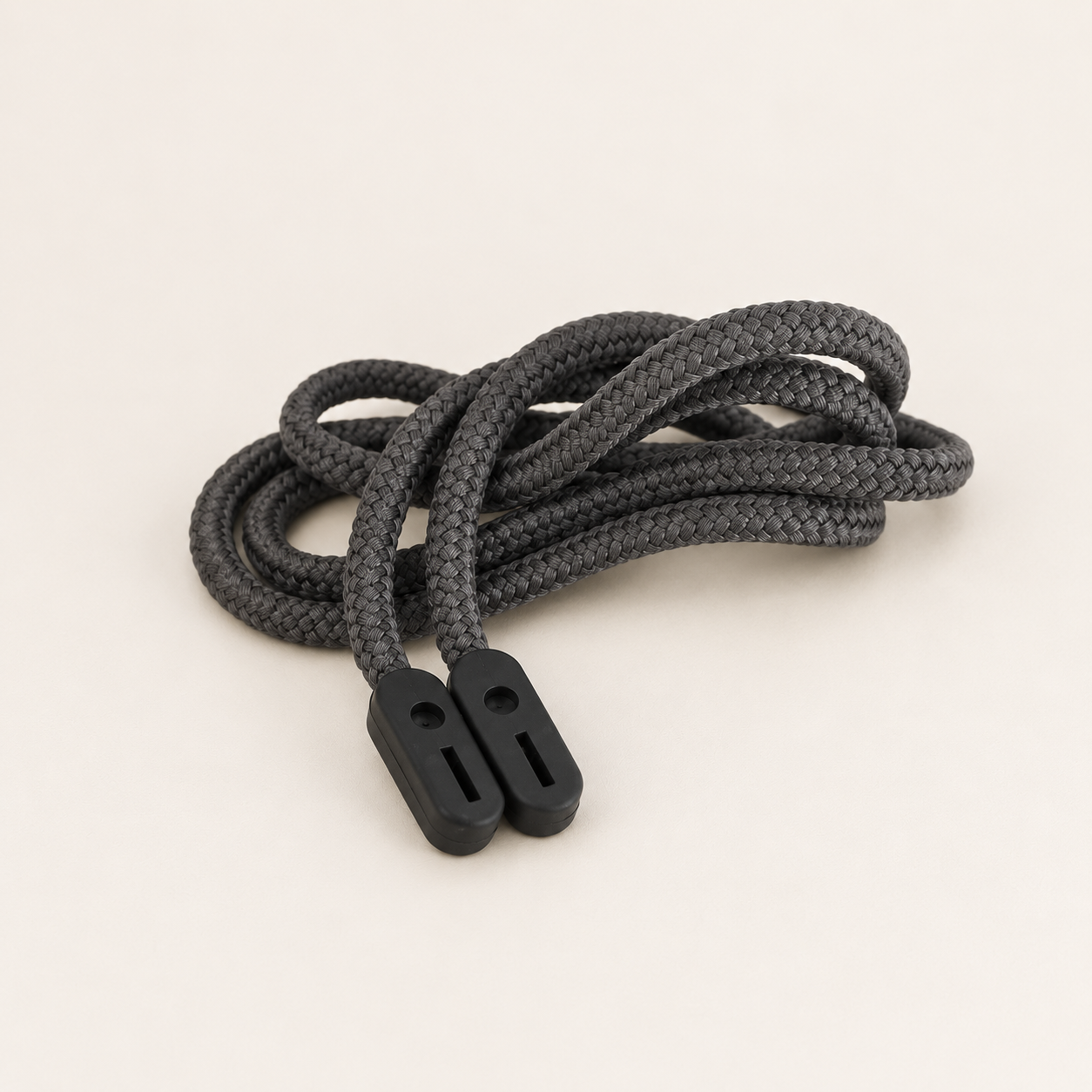 Gunmetal grey braided glasses cord with two black rubber grip ends